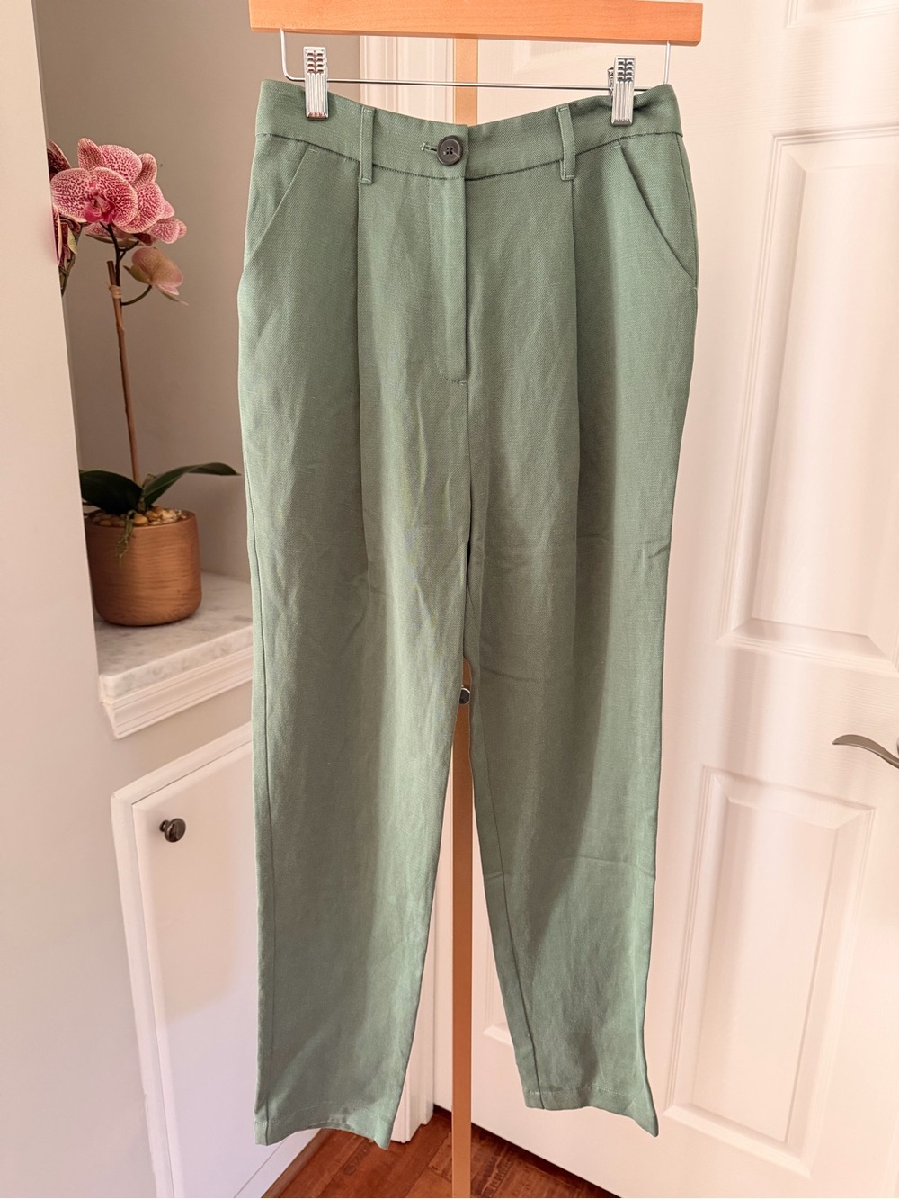 Mara Hoffman Sage Green High-Waist Tailored Trousers